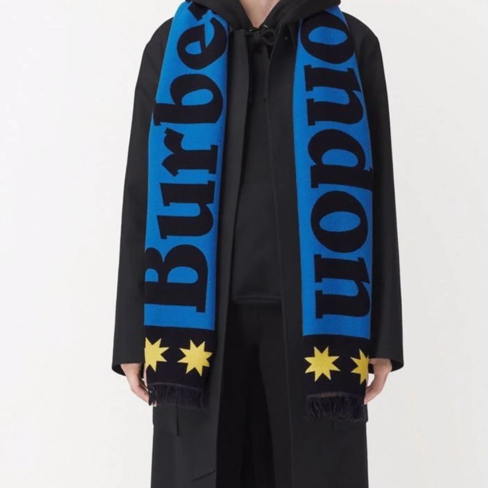 BURBERRY Logo Jacquard Wool Silk Scarf